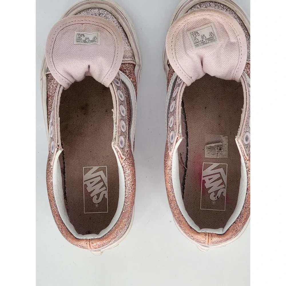 VANS OFF The WALL GIRLS SIZE 13‎ PINK SPARKLE Tie SNEAKERS SHOES GLITTER